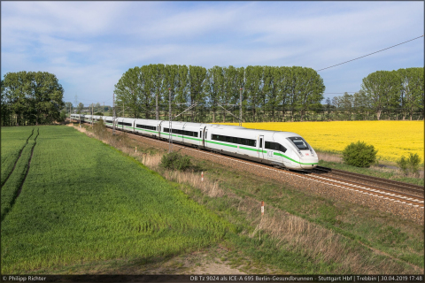DB Tz 9024 als ICE-A 695 Berlin-Gesundbrunnen - Stuttgart Hbf in Trebbin