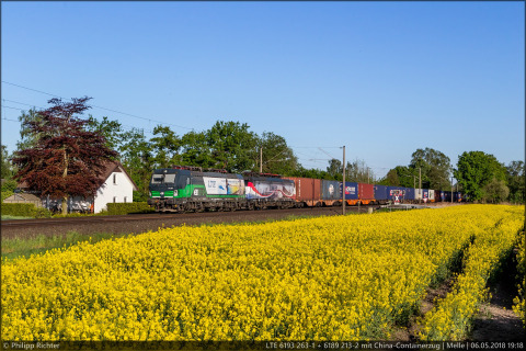 LTE 6193 236-1 + 6189 213-2 mit Containerzug in Melle