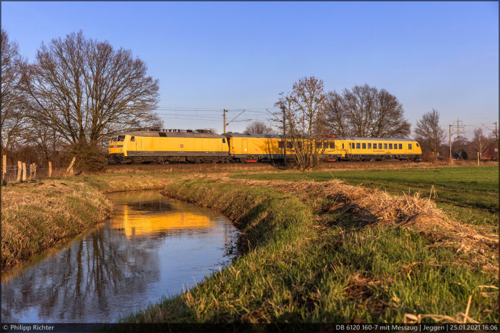 DB 6120 160-7 mit Messzug in Jeggen am 25.01.2021